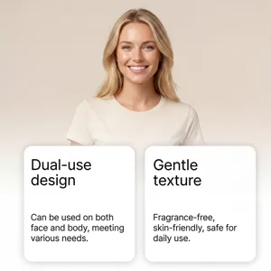 Crème hydratante visage et corps double usage, douce et sans parfum pour un soin quotidien.