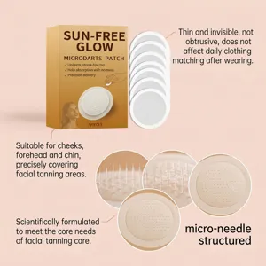 Detailed view of sun-free tanning microdart patch, showing product texture and packaging box.