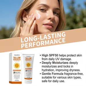 Crème solaire au suif Viareline SPF 50 visage et corps, formule hydratante anti-UV.