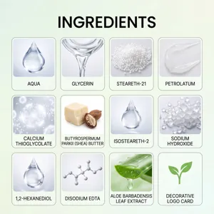 Tableau d'ingrédients cosmétiques détaillés montrant des composants actifs comme l'aloès.