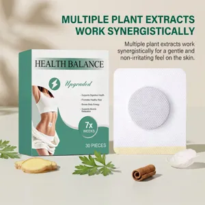 Herbal balance care patch detail with plant extracts and breathable fabric for body wellness.