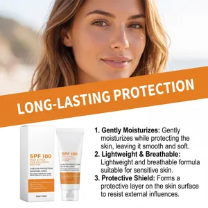 Crème solaire hydratante pour le visage et le corps, protection légère SPF 100 efficace.