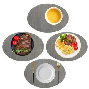 Grey oval PVC woven placemat heat resistant non-slip table mat for dining room kitchen use