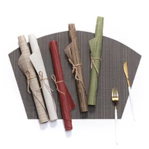 Roll-up leather placemats set, multi-color waterproof heat-resistant table mats for dining room.