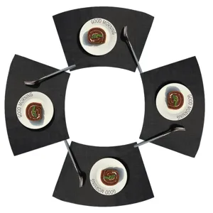 Tovagliette a ventaglio in PVC nero per tavoli rotondi, tappetini isolanti termici.
