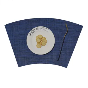 Tovaglietta in PVC blu a ventaglio per tavolo rotondo, tappetino termoisolante e Sottobicchiere.