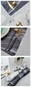 Marble pattern leather placemat heat insulated waterproof dining table mat set for home.