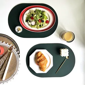 Luxury PU leather placemat set oval waterproof dining table mat home kitchen pad set