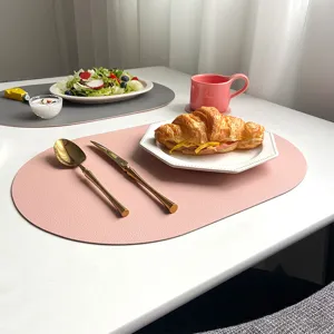 PU leather oval placemat and coaster set for dining table, modern minimalist kitchen table mat.