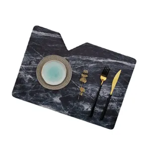 Black marble leather placemat folder shape heat resistant table mat for home kitchen dining decor