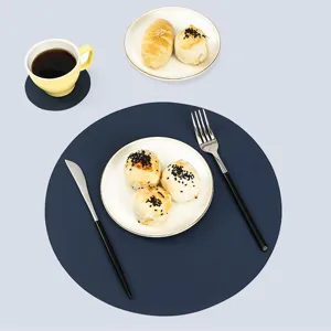 Round PU Leather Placemat Waterproof Heat Insulating Table Mat for Home Hotel Dining Table