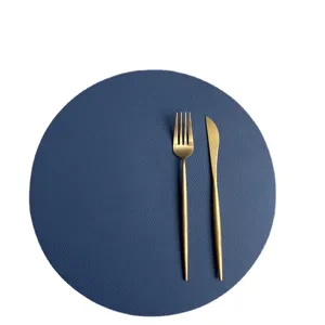 Round PU leather placemat waterproof heat insulated dining table mat kitchen decor 32cm