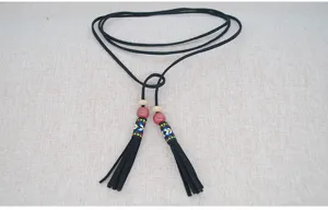 Long black suede tassel necklace bohemian sweater chain multi-purpose dress waist belt accessory