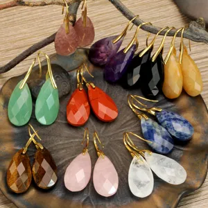 Faceted teardrop crystal gemstone earrings, elegant vacation style drop earrings for women.