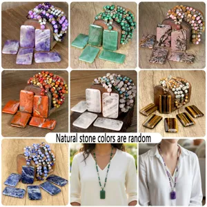 Pietra naturale pendente rettangolare lunga collana bohemian fatta a mano catena maglione