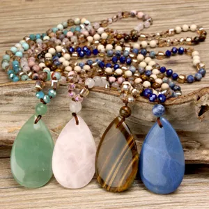 Set di collana con ciondolo a goccia in pietra naturale fatta a mano, gioielli con catena.
