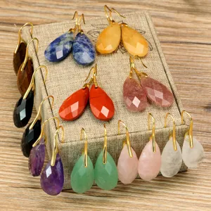 Multi-faceted teardrop gemstone earrings featuring colorful crystal drop designs for women.