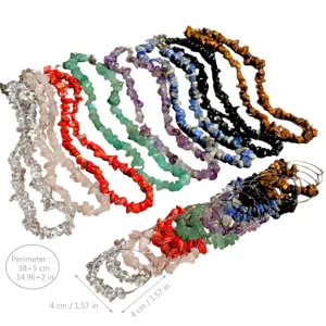Colorful natural gemstone chip beaded necklace and stylish matching round earrings set for women.