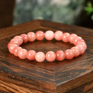 Natural pink sunstone round bead bracelet 8mm elegant gemstone jewelry for women gift