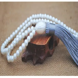 Lange Perlenkette mit grauer Quaste Pulloverkette elegante Kleidung Anhänger Schmuck Accessoire