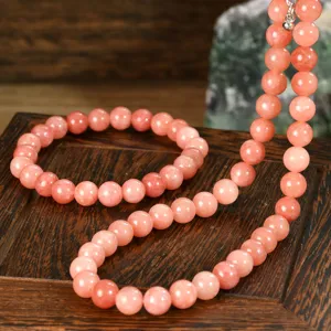 Vintage 8mm pink sunstone beaded bracelet and necklace set for women natural stone jewelry