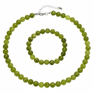 Conjunto de collar y pulsera de cuentas verdes 8mm joyeria de piedra preciosa elegante.