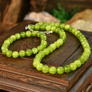 Collar de cuentas de piedra preciosa de peridoto verde de 8 mm hecho a mano, joya.