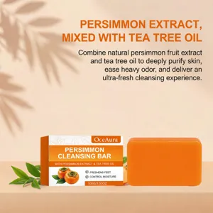 Savon nettoyant OCEAURA au kaki et huile d'arbre à thé, purification profonde de la peau, 100g.