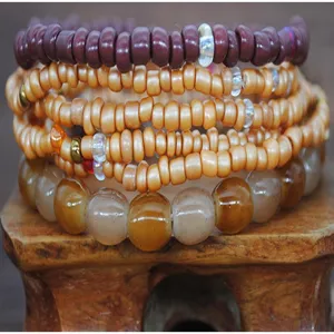 Pulsera de cuentas multicapa estilo bohemio playa cuerda elástica joyería étnica para mujer.