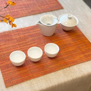 New Chinese Style Bamboo Woven Tea Mat Zen Colorful Rope Dining Table Placemat Heat Insulation Anti-Slip Home Decor Tea Ceremony Pad