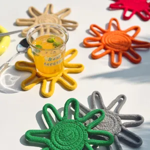 Mantel Individual Tejido de Cuerda de Algodón Girasol Alfombrilla Resistente al Calor Posavasos Decorativo Estilo Nórdico