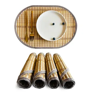 Geflochtene Bambus Tischsets oval hitzebeständig Platzdeckchen für Küche Esszimmer