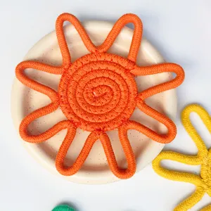 Mantel individual de cuerda de algodón girasol hecho a mano alfombrilla térmica taza