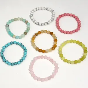 Natural stone beaded bracelets, 8mm colorful elastic gemstone jewelry detail display item.