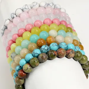 Colorful natural stone beaded bracelets stack 8mm gemstone elastic stretch jewelry for women