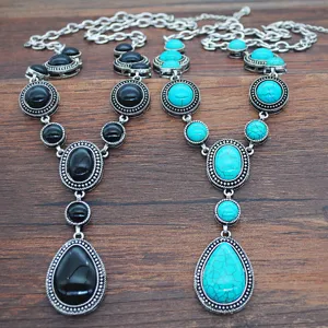 Vintage Alloy Rhinestone Waterdrop Pendant Necklace Long Sweater Chain Bohemian Exotic Costume Jewelry For Women Party Gift