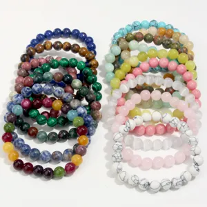 Natural stone beaded bracelets 8mm gemstone elastic jewelry wholesale for women and men.