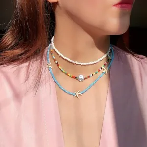 Collana di perline a strati con ciondolo stella marina stile bohémien gioielli da donna girocollo