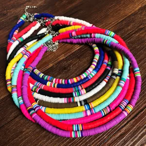 Colorful polymer clay bead layered choker necklace for women summer beach style main view display