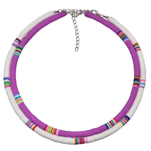 Handmade layered polymer clay beaded necklace for women, colorful beach clavicle chain jewelry.