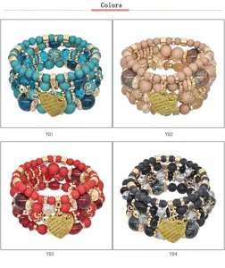 Conjunto de pulsera de cuentas multicapa bohemio moda caramelo cristal joyería mujer