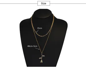Gold double layer necklace with rose pendant 35cm 48cm clavicle chain fashion jewelry