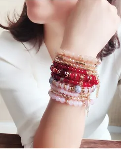 Pulsera de cuentas de cristal multicapa bohemia apilada para mujeres joyas de moda set