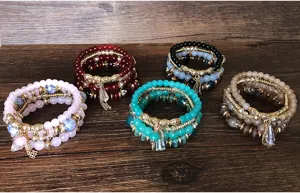 Conjunto de pulseras de cuentas de cristal bohemias multicapa, joyería de moda para mujer.