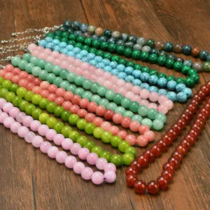 Natural stone beaded necklace for women, 10mm colorful gemstone clavicle chain jewelry