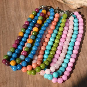 Collana di perle in pietra naturale colorata da donna, catena clavicolare in cristallo rotondo 12mm.