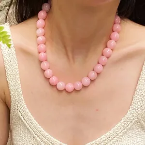 collana di perle in cristallo rosa 12mm da donna, girocollo in quarzo rosa artigianale
