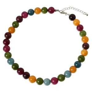 Collana di perle in pietra naturale colorata 12mm da donna, elegante gioiello con catenina