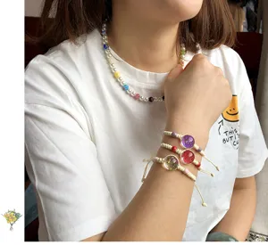 Bracciale fatto a mano in corda di canapa fiori secchi cupola di vetro stile bohémien collana
