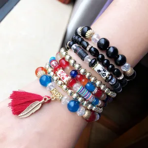Pulsera de cuentas coloridas bohemias para mujer conjunto de joyas de cristal multicapa